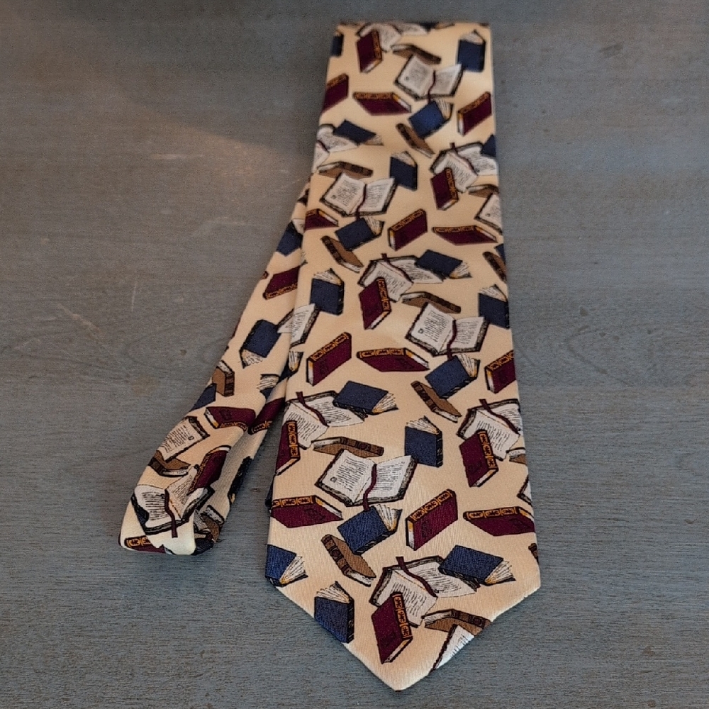Elegant Beige Book Patterned Tie